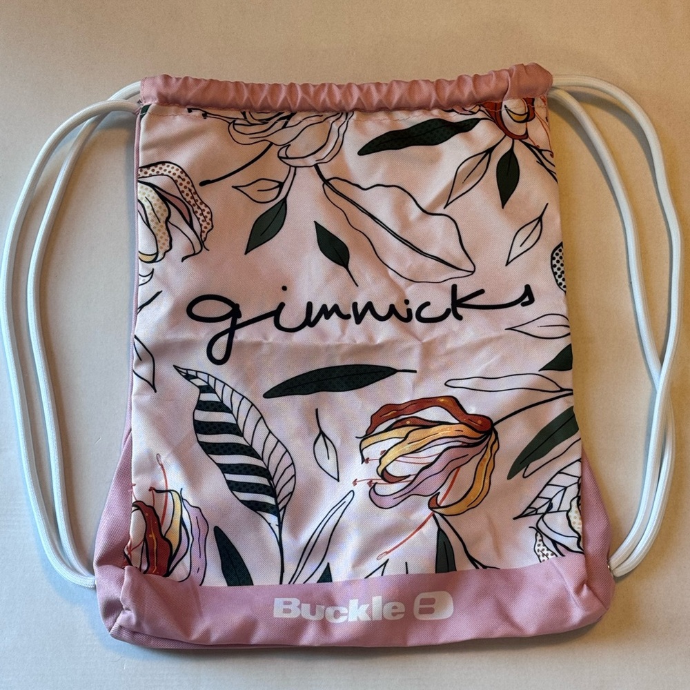 Buckle Gimmicks Floral Drawstring‎ Backpack Cinch Bag Pink Botanical Print